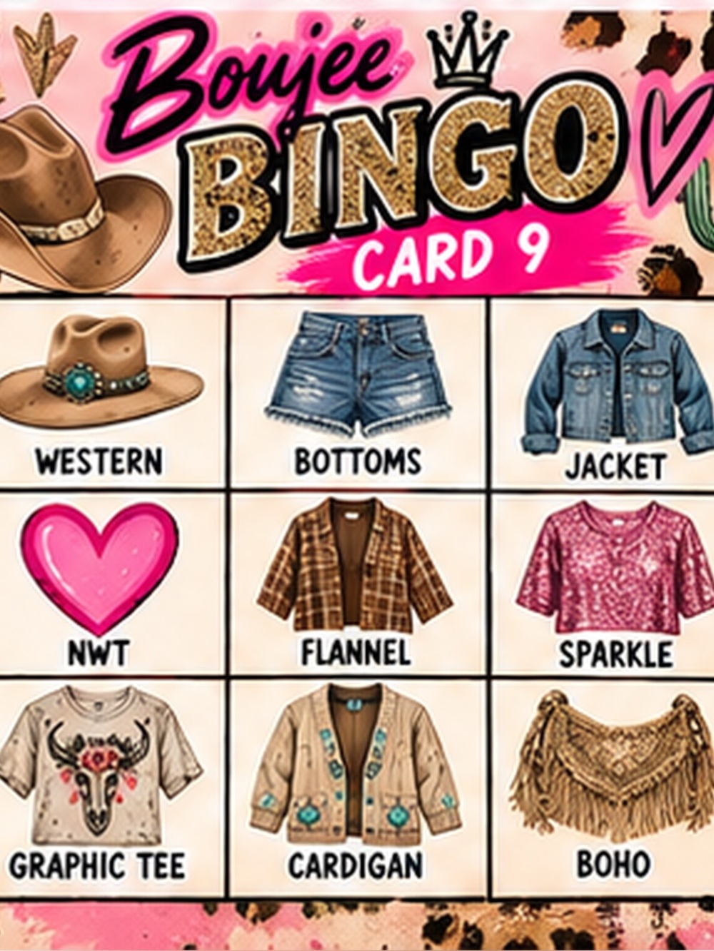 Bingo Card 9- Pink Fashion Bingo Game